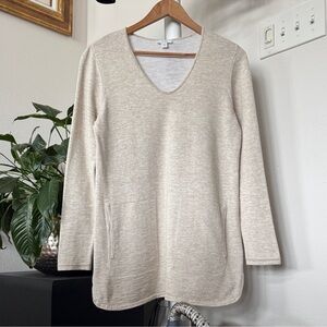 Purejill J Jill Knit Tunic Sweater Sz XS Beige Ivory V Neck Front Pockets slit